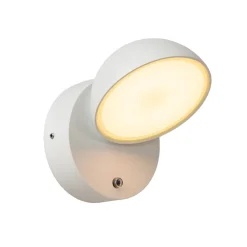 Finn LED wandlamp, wit, metaal, IP54, dag-/nachtsensor
