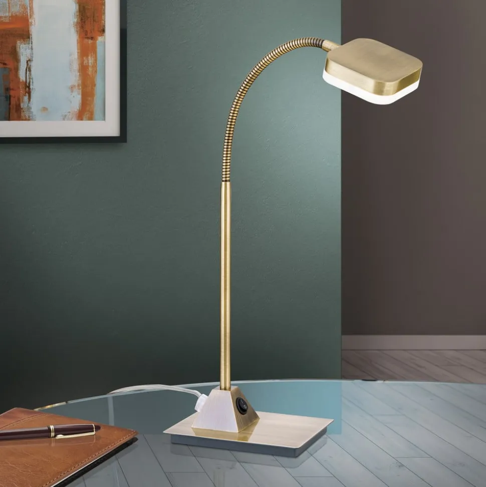 Flexibele LED-tafellamp Tobias, antiek messing