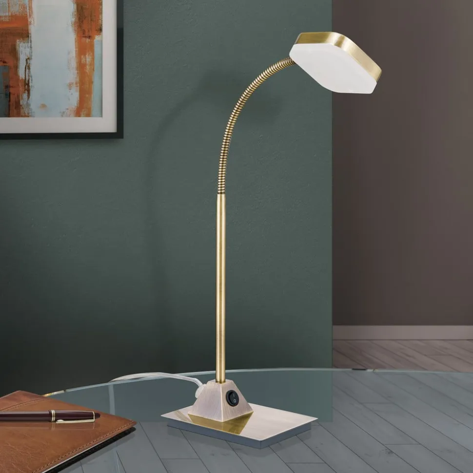 Flexibele LED-tafellamp Tobias, antiek messing