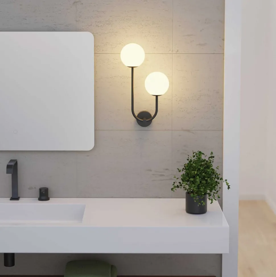 Forlight wandlamp Sfera Double, zwart, glas, breedte 23 cm