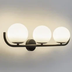 Forlight wandlamp Sfera Triple, zwart, glas, breedte 58 cm