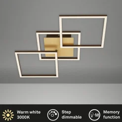 Frame LED plafondlamp, goud, dimbaar, 3-lamps