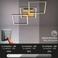 Frame LED plafondlamp, goud, dimbaar, 3-lamps