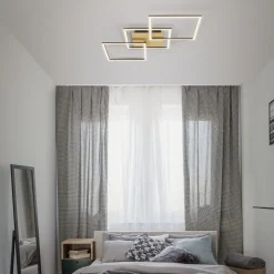 Frame LED plafondlamp, goud, dimbaar, 3-lamps