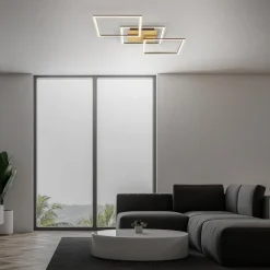 Frame LED plafondlamp, goud, dimbaar, 3-lamps