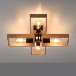 Frame plafondlamp van hout, 4-lamps