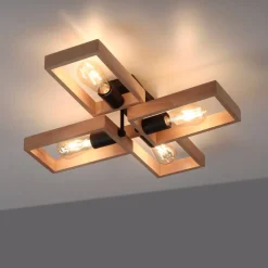 Frame plafondlamp van hout, 4-lamps