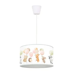 Freddy hanglamp, Ø 35 cm, stof, kleurrijk, dieren, E27