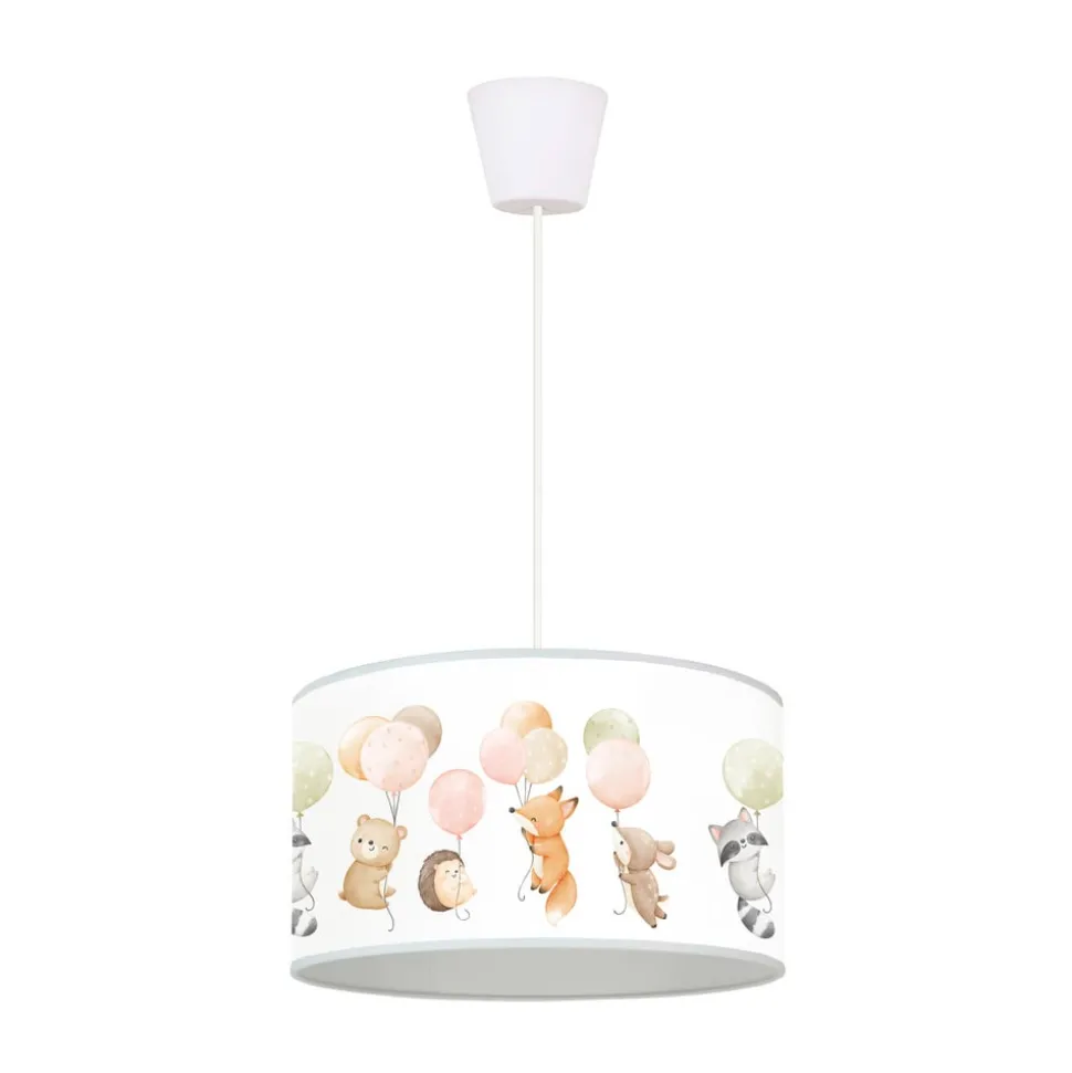 Freddy hanglamp, Ø 35 cm, stof, kleurrijk, dieren, E27