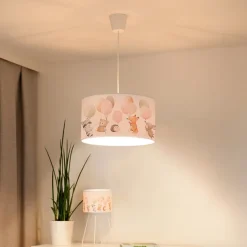 Freddy hanglamp, Ø 35 cm, stof, kleurrijk, dieren, E27