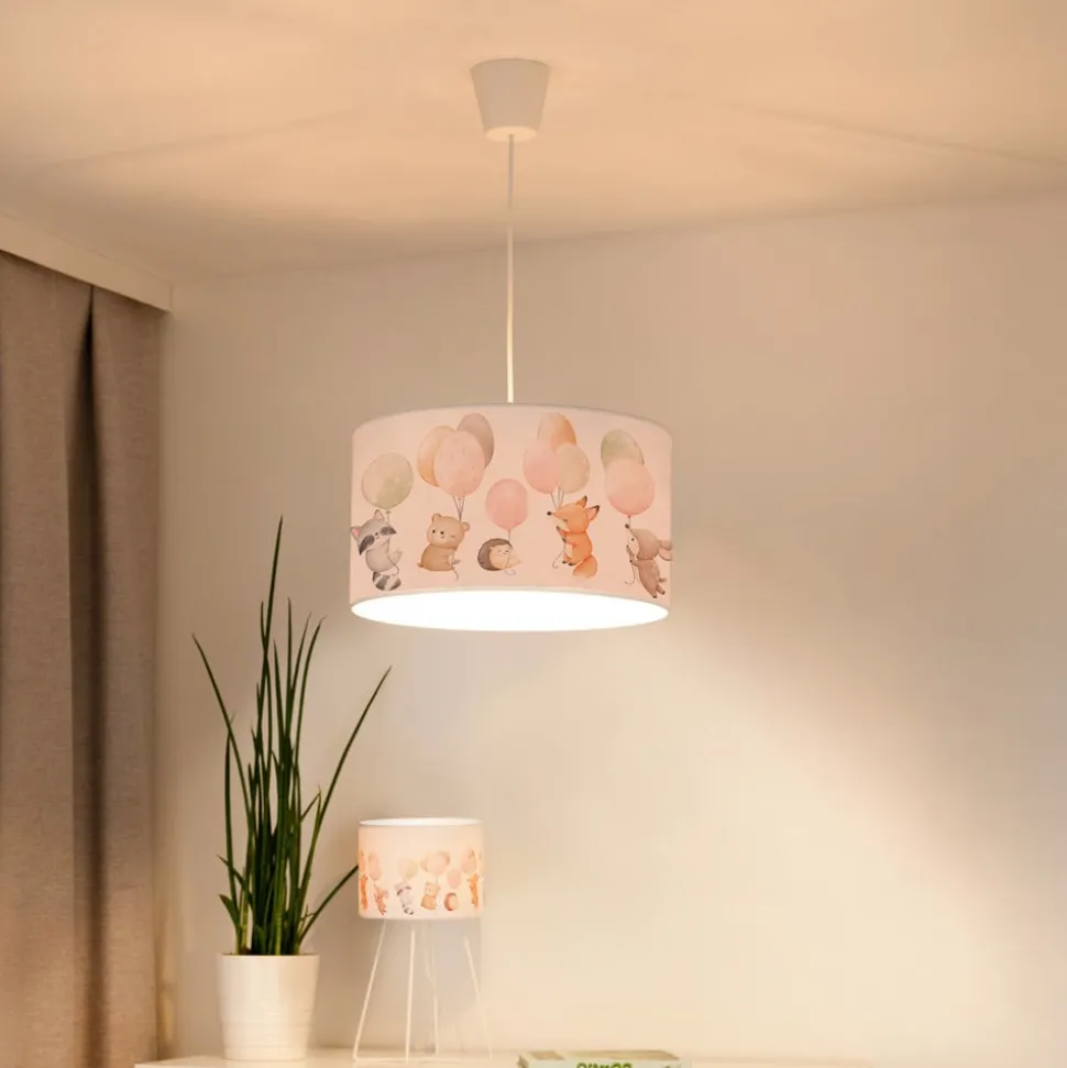 Freddy hanglamp, Ø 35 cm, stof, kleurrijk, dieren, E27