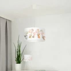 Freddy hanglamp, Ø 35 cm, stof, kleurrijk, dieren, E27