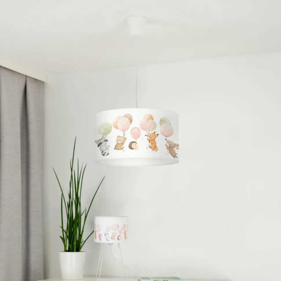 Freddy hanglamp, Ø 35 cm, stof, kleurrijk, dieren, E27
