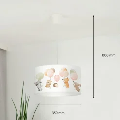 Freddy hanglamp, Ø 35 cm, stof, kleurrijk, dieren, E27