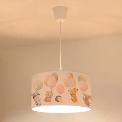 Freddy hanglamp, Ø 35 cm, stof, kleurrijk, dieren, E27