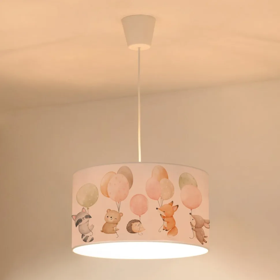 Freddy hanglamp, Ø 35 cm, stof, kleurrijk, dieren, E27