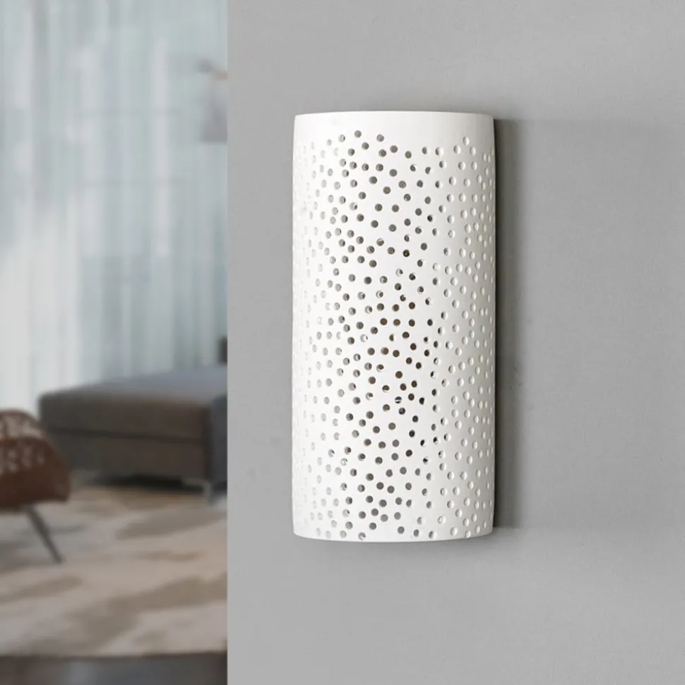 Gatpatroon-wandlamp Jiru uit wit gips