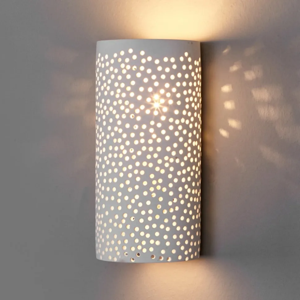 Gatpatroon-wandlamp Jiru uit wit gips