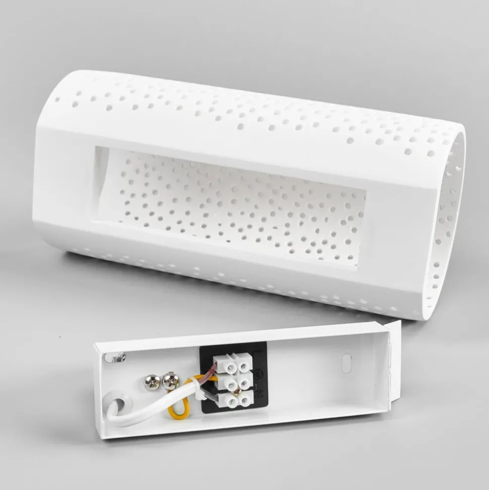 Gatpatroon-wandlamp Jiru uit wit gips