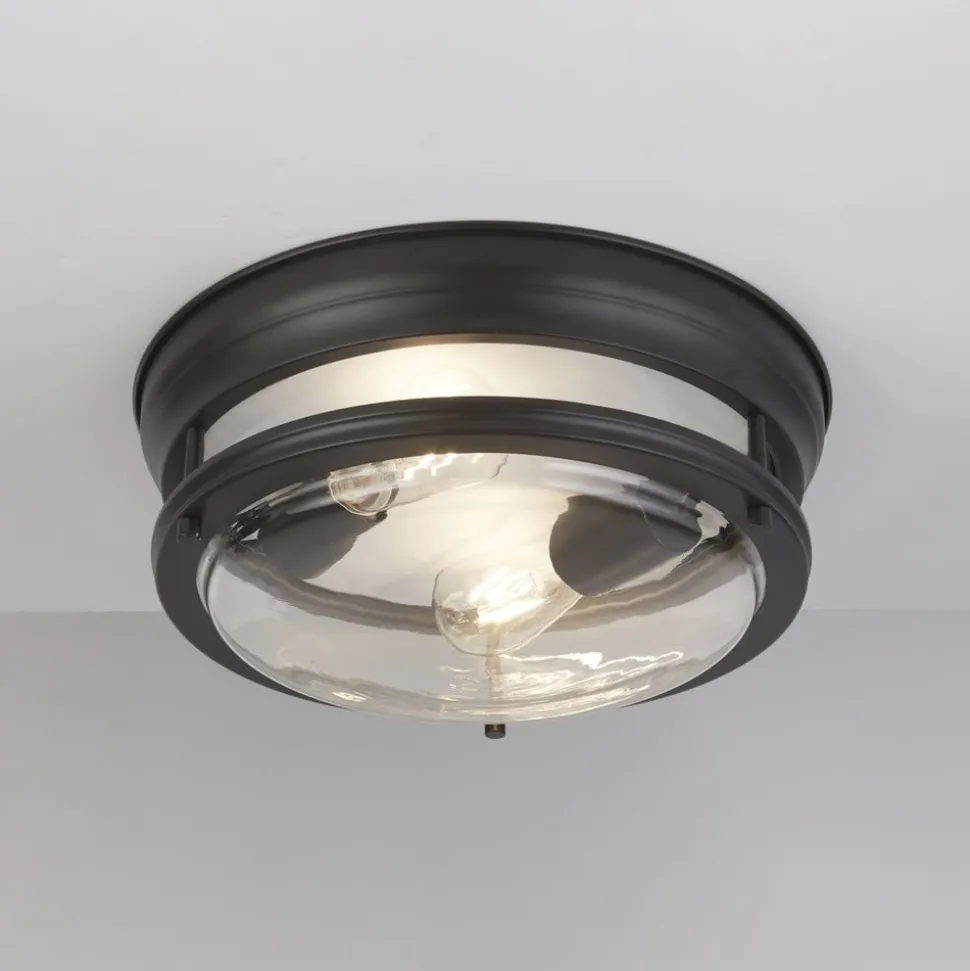 Glasgow plafondlamp met glazen kap, IP44 zwart
