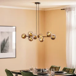 Glassy hanglamp, 8-lamps, zwart, grafiet, glas, E14