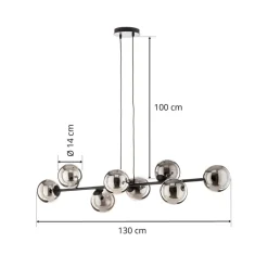 Glassy hanglamp, 8-lamps, zwart, grafiet, glas, E14