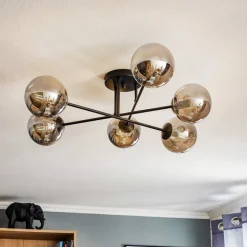 Glassy plafondlamp, zwart, grafiet, glas, 6-lamps, E14