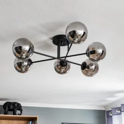 Glassy plafondlamp, zwart, grafiet, glas, 6-lamps, E14