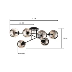 Glassy plafondlamp, zwart, grafiet, glas, 6-lamps, E14