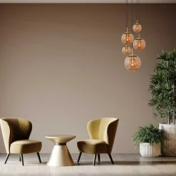 Glazen hanglamp glasbol, messing, 5-lamps