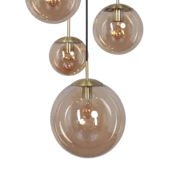 Glazen hanglamp glasbol, messing, 5-lamps