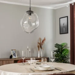 Glazen hanglamp Sol, Ø 35cm, zwart/helder