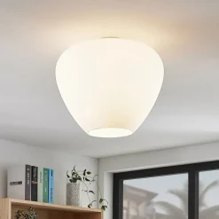 Glazen plafondlamp Bibiane, opaalwit