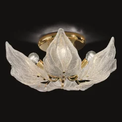 Glazen plafondlamp Foglie, 6-lamps