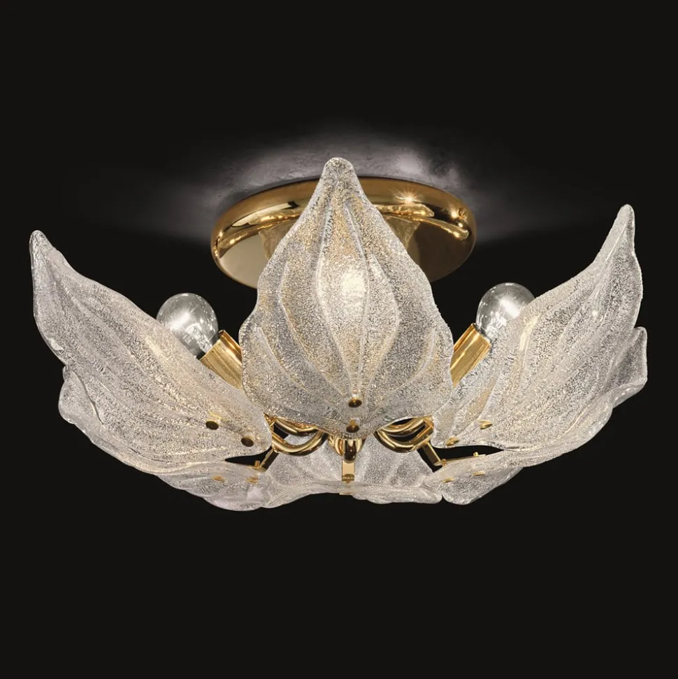 Glazen plafondlamp Foglie, 6-lamps