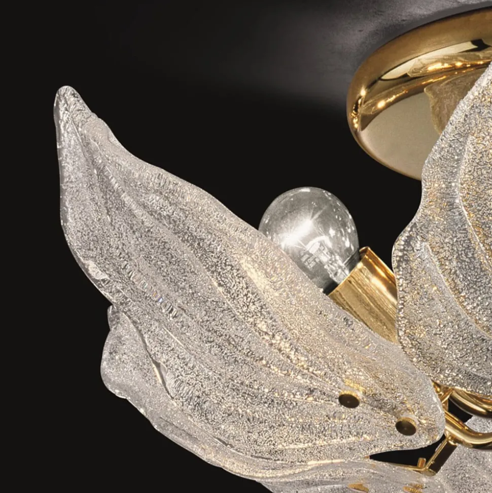 Glazen plafondlamp Foglie, 6-lamps