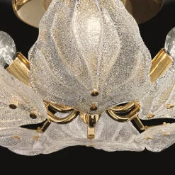 Glazen plafondlamp Foglie, 6-lamps