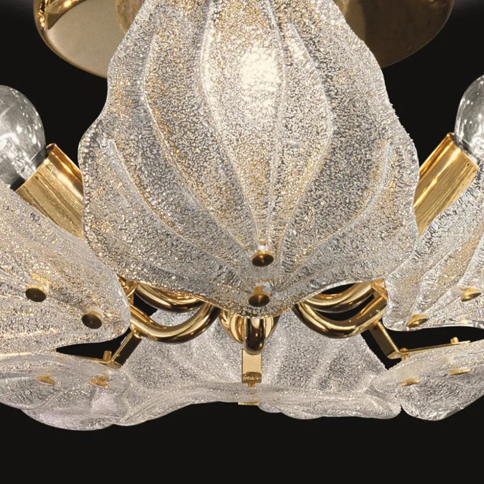 Glazen plafondlamp Foglie, 6-lamps