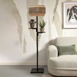 GOOD & MOJO Bhutan vloerlamp met legbord, zwart