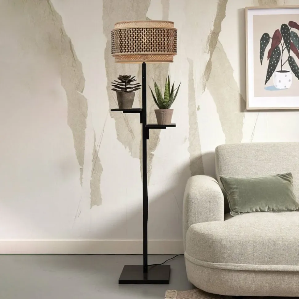 GOOD & MOJO Bhutan vloerlamp met legbord, zwart