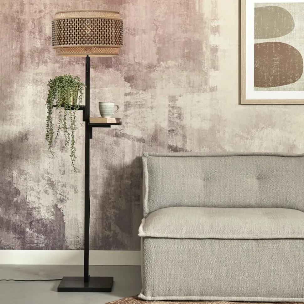 GOOD & MOJO Bhutan vloerlamp met legbord, zwart