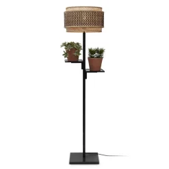 GOOD & MOJO Bhutan vloerlamp met legbord, zwart