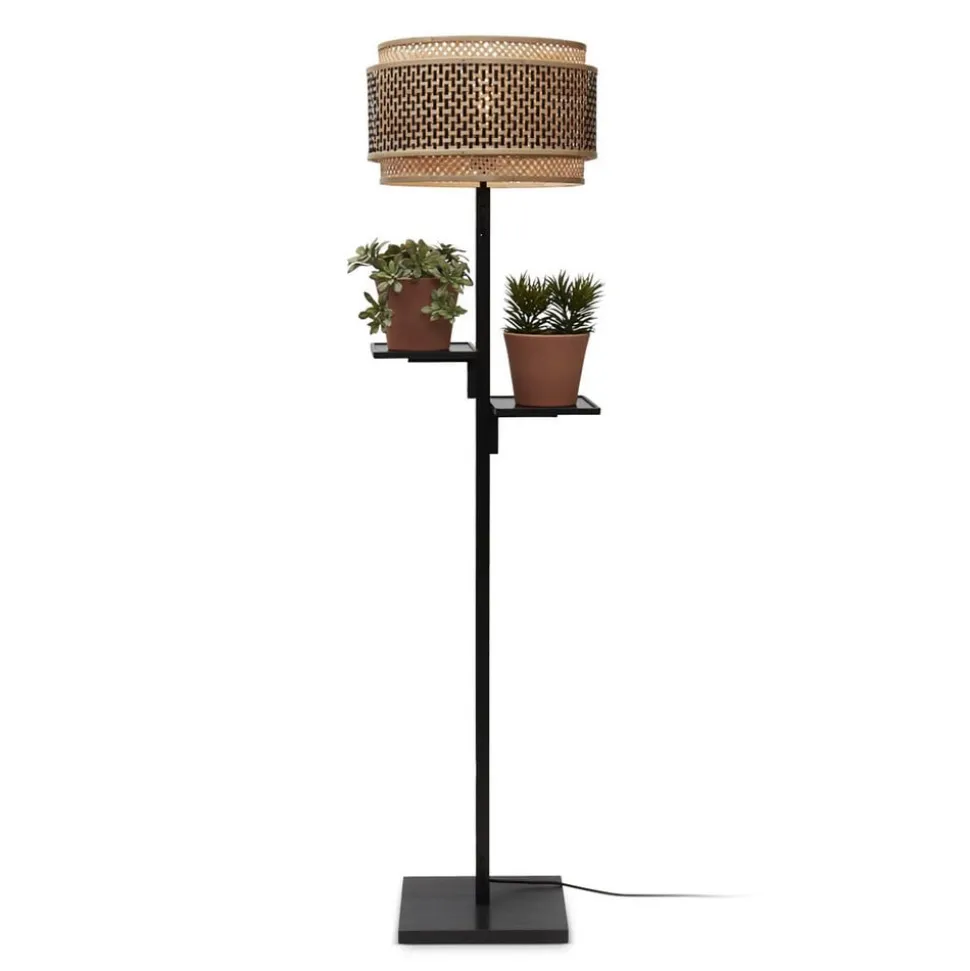 GOOD & MOJO Bhutan vloerlamp met legbord, zwart