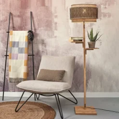 GOOD & MOJO Bhutan vloerlamp met legbord, naturel