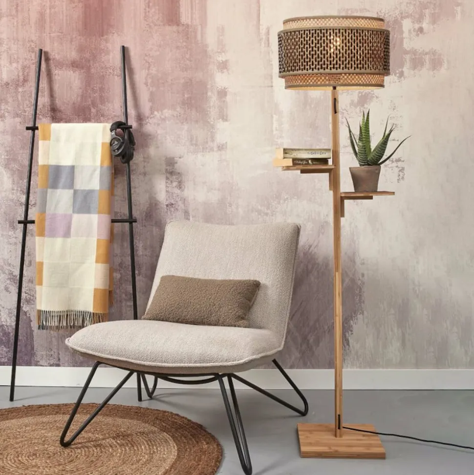 GOOD & MOJO Bhutan vloerlamp met legbord, naturel