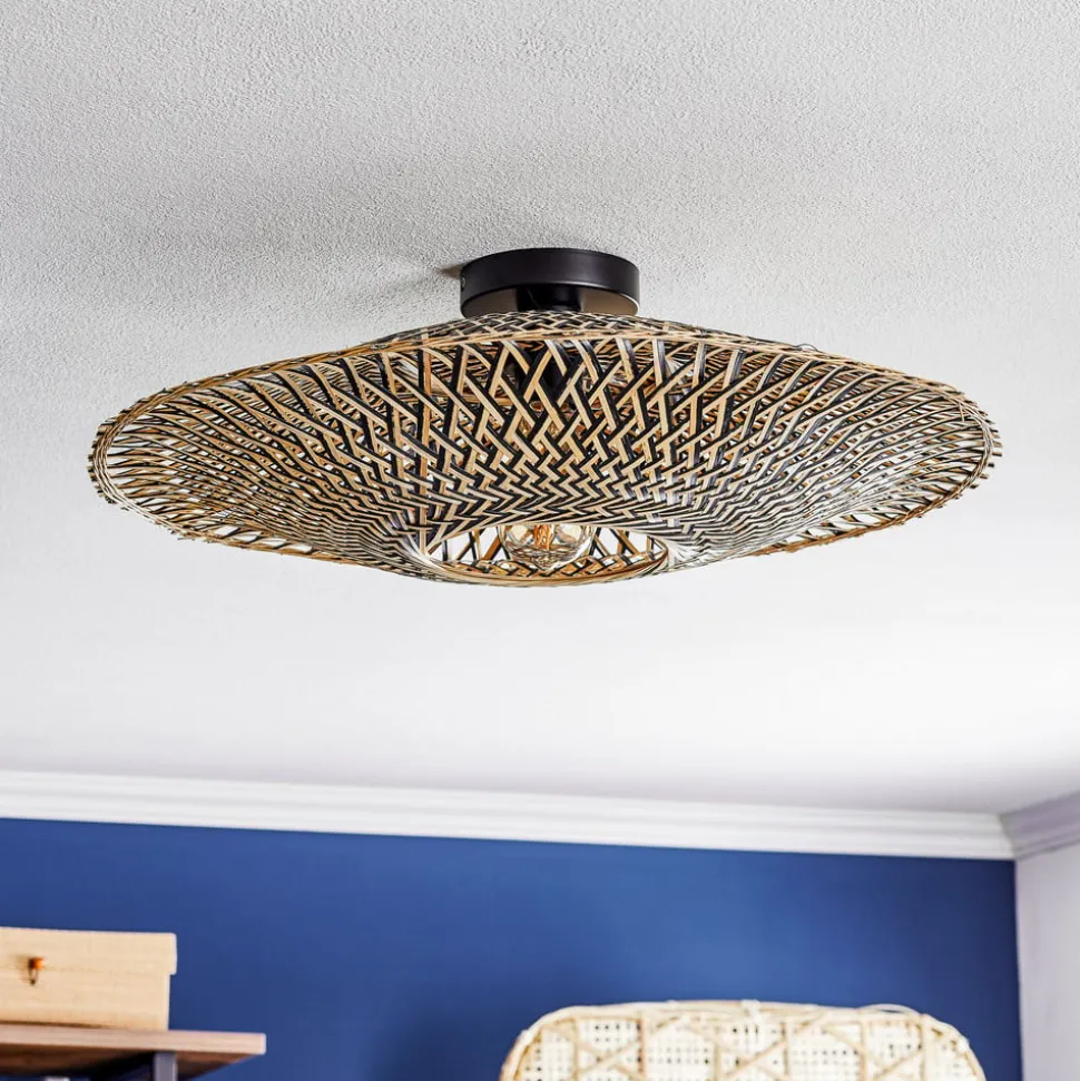 GOOD & MOJO plafondlamp Bali, Ø 60 cm, zwart/natuur, bamboe