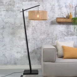 Good & Mojo vloerlamp Iguazu, naturel/zwart, Ø50cm, cilinder