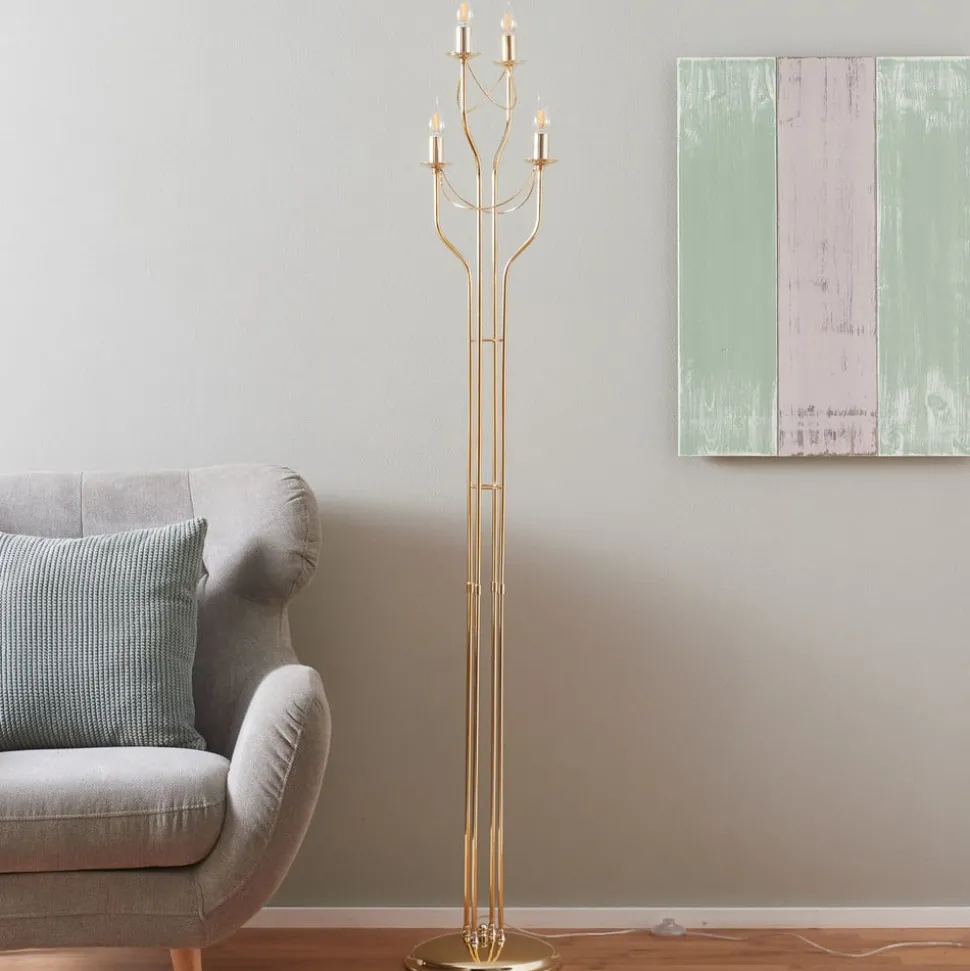 Gouden afwerking - fraai ontworpen vloerlamp Retro