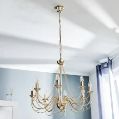 Gouden kroonluchter Retro, met acht lampen