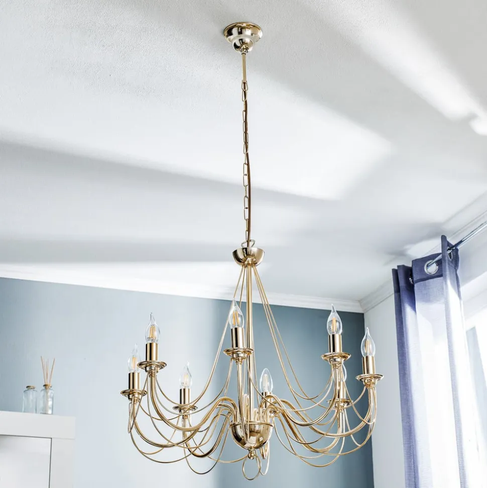 Gouden kroonluchter Retro, met acht lampen